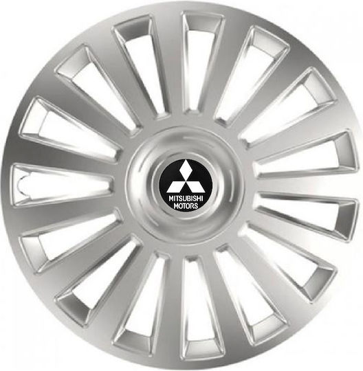 Versaco Car Hubcap Set Luxury with Mitsubishi Emblem 16" 4pcs Silver
