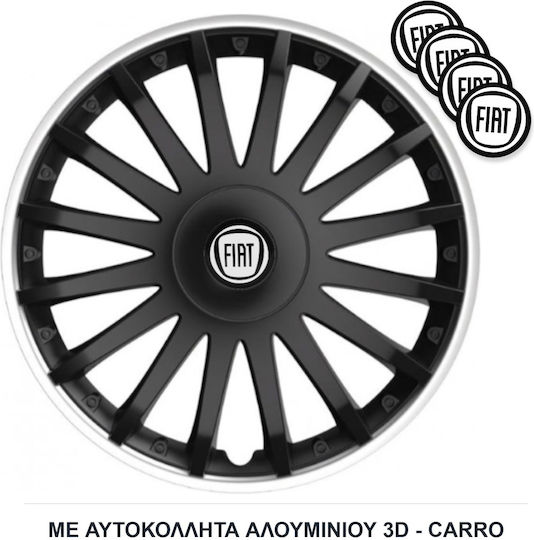 Versaco Auto Radkappen Set Crystal mit Marke Fiat 4Stück 14" Schwarz/Schwarz