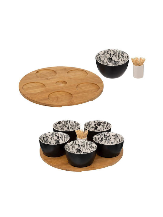 Atmosphera Ceramică Platou pentru aperitive 5 poziții cu Suport Multicoloră Ø28xY6cm L28xl28xH6cm 1buc