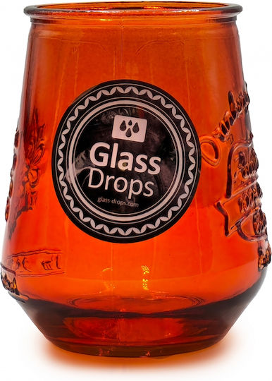 Glass Drops Ποτήρι Νερού από Γυαλί σε Πορτοκαλί Χρώμα 400ml