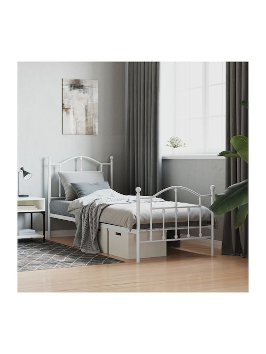 Κρεβάτι Μονό Μεταλλικό Λευκό με Τάβλες για Στρώμα 90x190cm