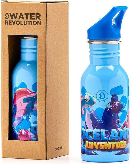 Water Revolution Kids Water Bottle Aluminium with Straw Light Blue 500ml