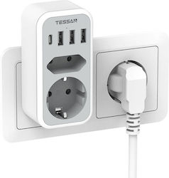 Tessan Steckdosenleiste 4 Steckdosen mit USB Weiß