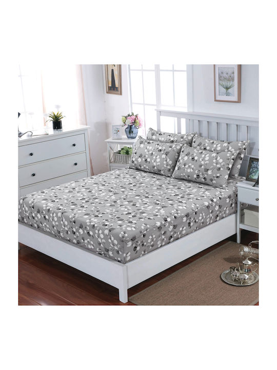 Casa Colori Sheet Semi Double with Elastic 120x200+30cm. Grey Leaves Gray