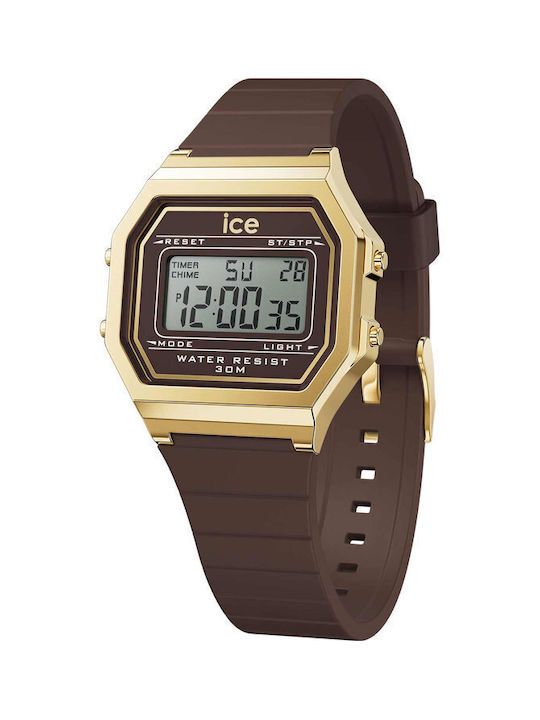 Ice Digital Uhr Chronograph Batterie mit Braun Kautschukarmband