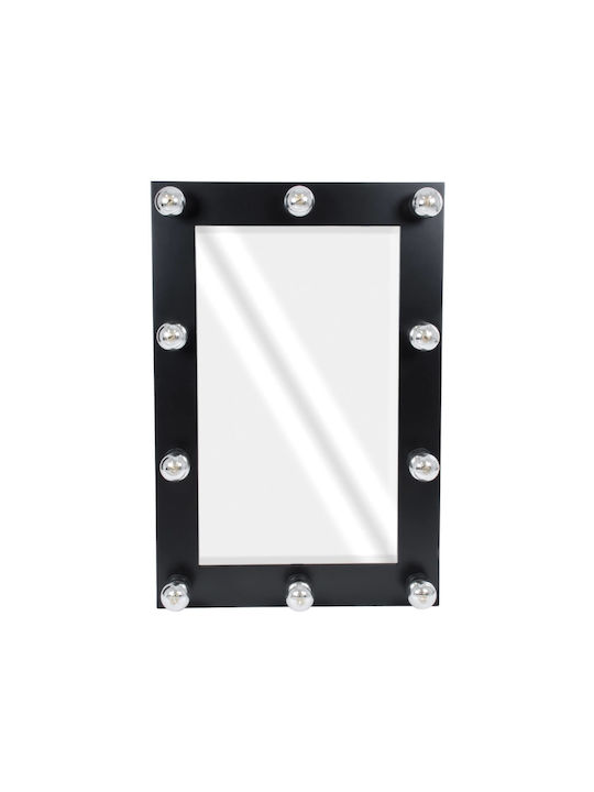 GloboStar Καθρέπτης Τοίχου με Μαύρο Ξύλινο Πλαίσιο & LED Φωτισμό 90x60cm