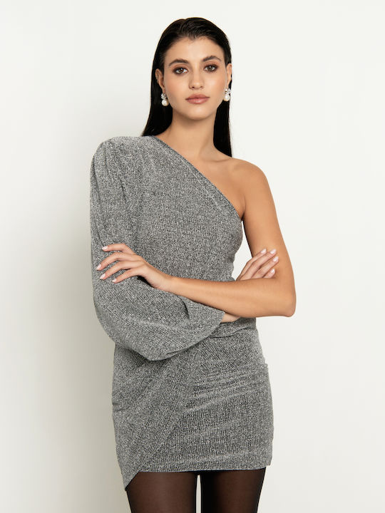 Women's Blouse Off-Shoulder with One Shoulder Silver