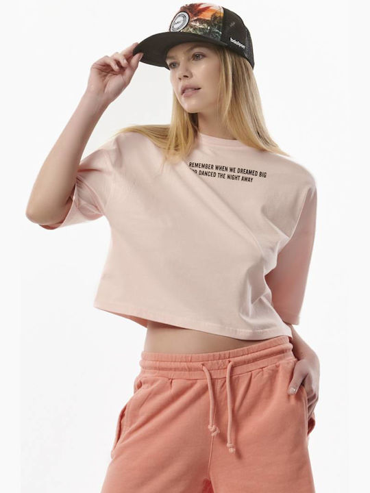 Body Action Γυναικείο Oversized Crop T-shirt Ροζ