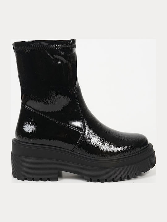 Stiefeletten Damen aus Lackleder Schwarz