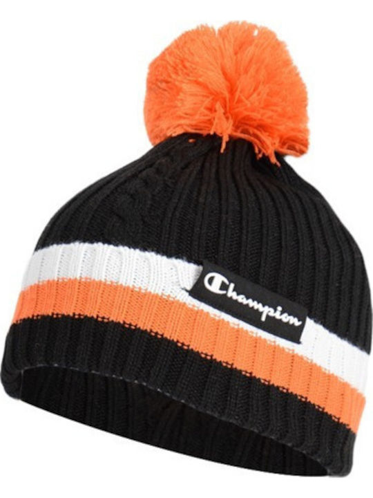 Pom Pom Beanie Unisex Σκούφος Πλεκτός σε Μαύρο χρώμα