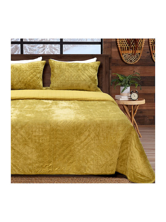 Lino Home Manta Set Coverlet Queen Size from Polyester Gold 220x240cm 3pcs