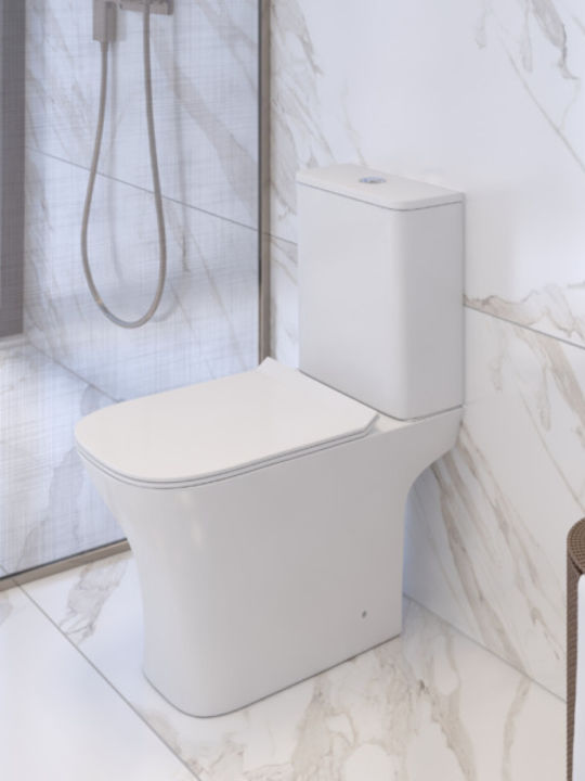 Duroplast Λεκάνη Δαπέδου Rimless με Καζανάκι με Slim Κάλυμμα Duroplast Soft Close Λευκή