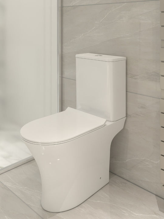 Duroplast Λεκάνη Δαπέδου Rimless με Καζανάκι με Slim Κάλυμμα Duroplast Soft Close Λευκή