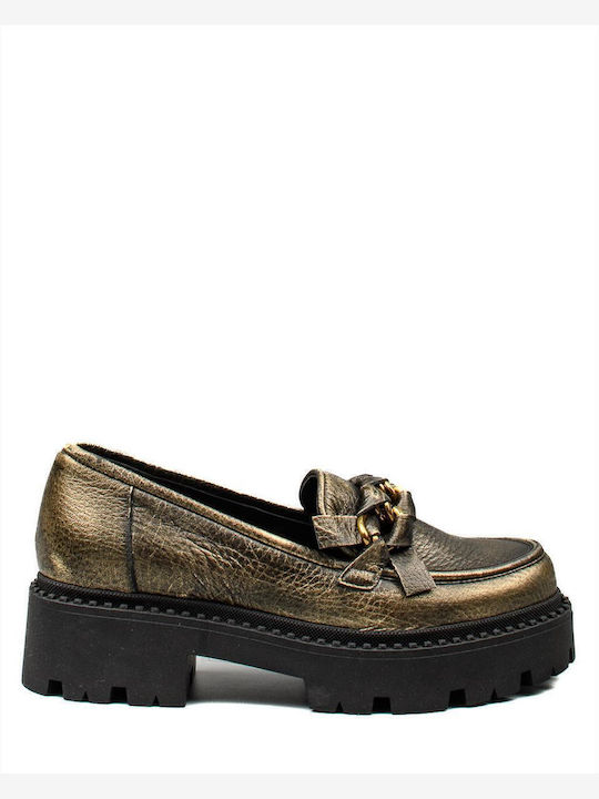 Mourtzi Δερμάτινα Γυναικεία Loafers σε Χρυσό Χρώμα