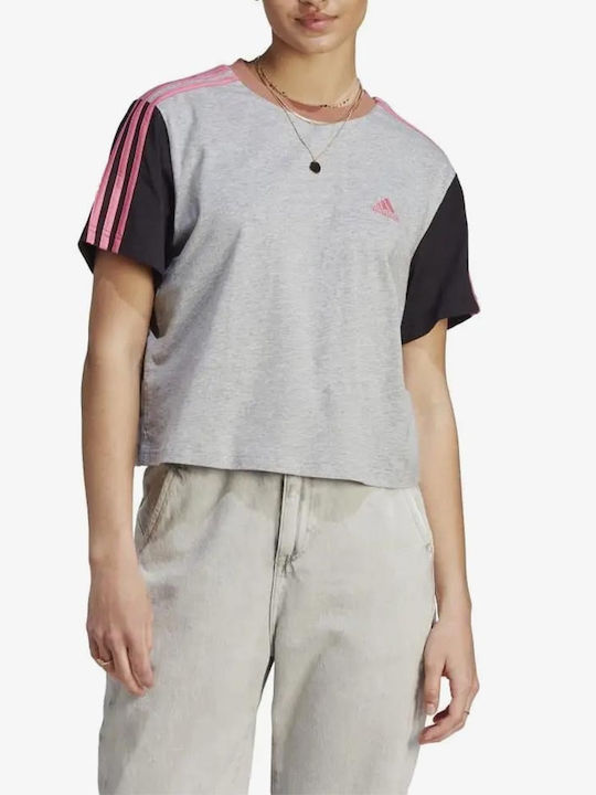 Adidas Essentials 3-stripes Single Jersey Women's Crop T-shirt Gray