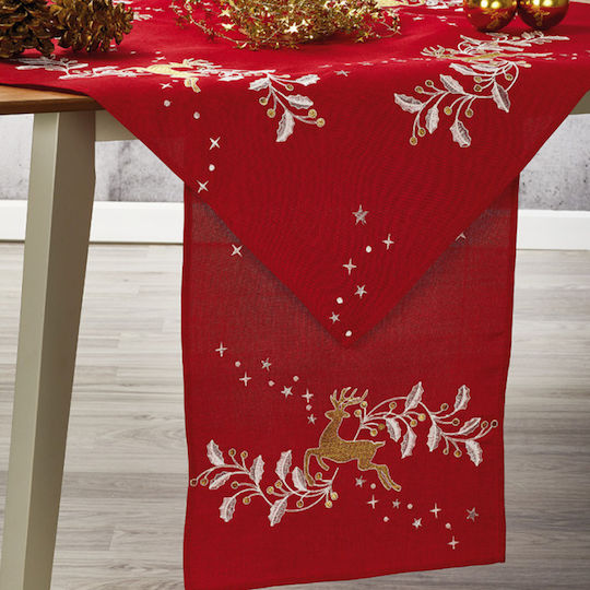 Whitegg Christmas Tablecloth Runner Fabric Red L175xW40cm.