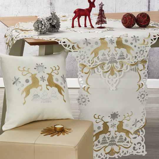Whitegg Christmas Tablecloth Runner Fabric White L175xW40cm.