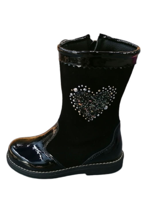 Anatomical Leather Kids Boots with Zipper Black