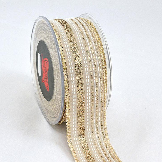 Christmas Ribbon Beige 900x6.7cm 1pc