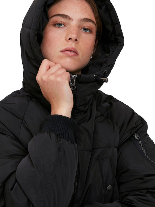 ICHI Women's Short Puffer Jacket for Winter Black