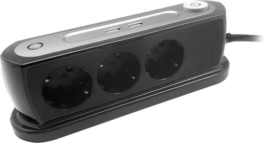 Orno Power Strip 3 Positions with 2 USB-A, Switch and Cable 1.4m