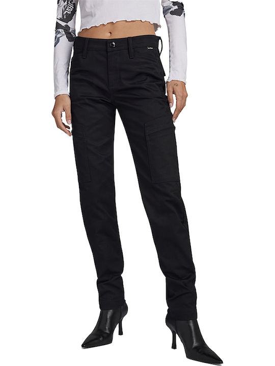 Dama Tesatura Pantaloni Cargo cu Croială Slim Negru