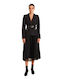 Pleated High-waisted Midi Skirt with Tulle Black