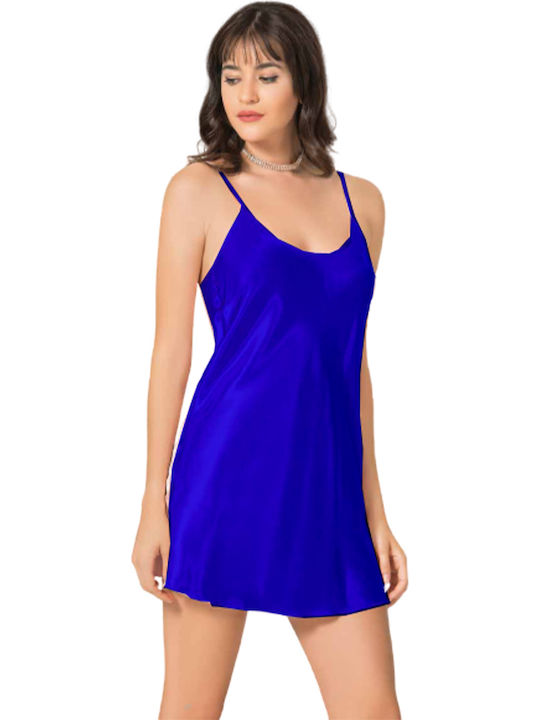Kal-tsa Winter Satin,σατεν Damen Nachthemd Blau