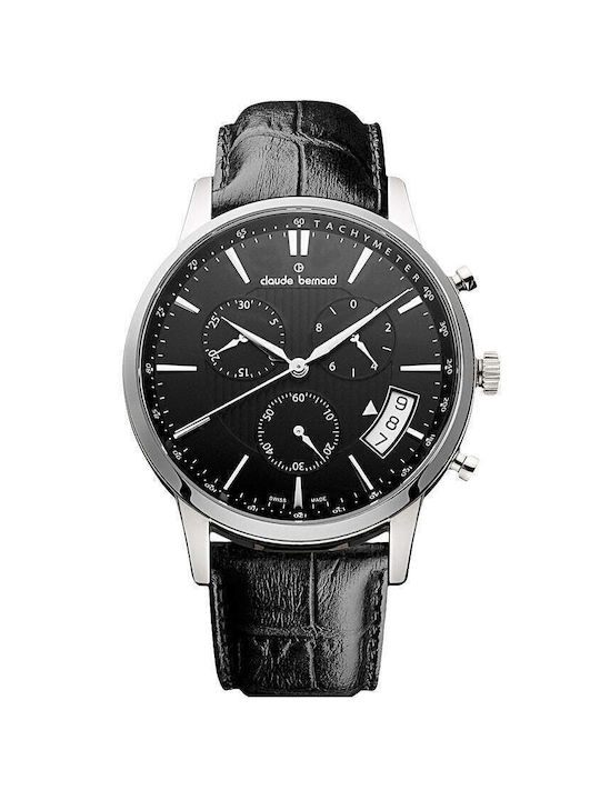 Claude Bernard Classic Ρολόι Χρονογράφος Μπαταρίας με Μαύρο Δερμάτινο Λουράκι