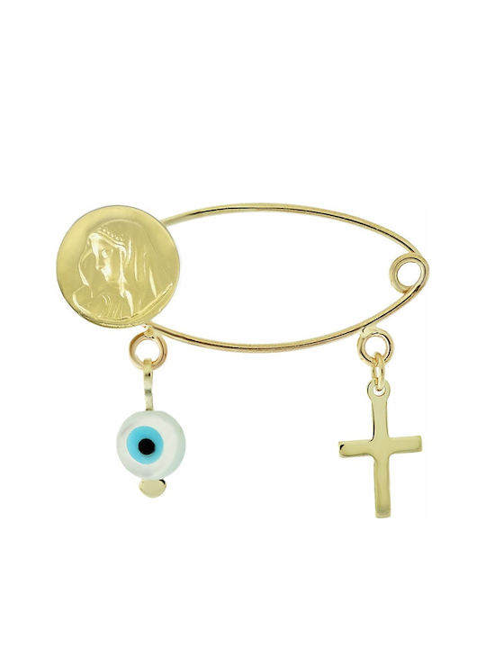 Senzio Belibasakis Kinder Sicherheitsnadel aus Gold 9K mit Kreuz