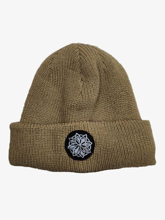 Mandala Knitted Beanie Cap Khaki