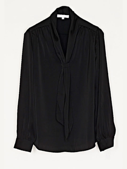 Cuca Women's Blouse Satin Long Sleeve Black