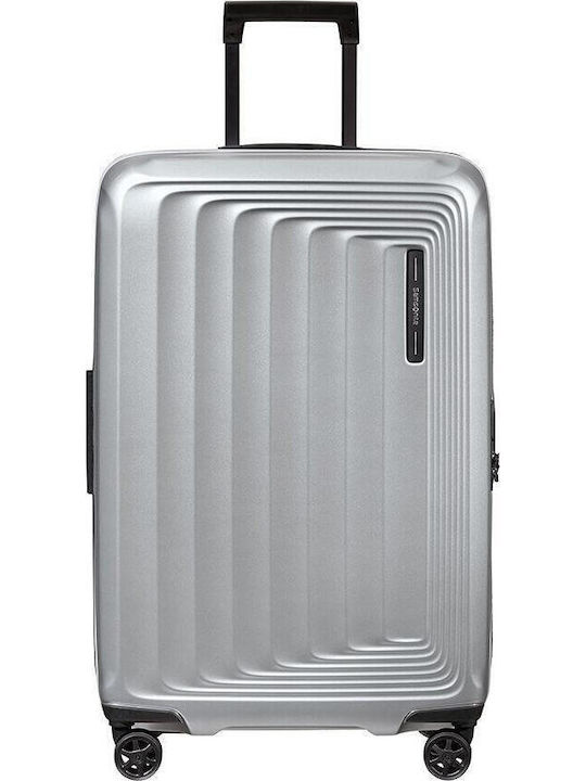 Samsonite NUON Μεσαία Βαλίτσα Ταξιδίου Σκληρή Ασημί με 4 Ρόδες Ύψους 69εκ.