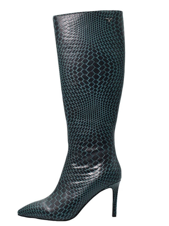 Leather High Heel Women's Boots Green