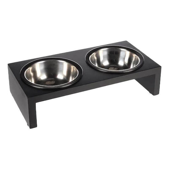 Flamingo Stainless Steel Bowl Food & Water for Dog & Cat with Base 2x in Black Color