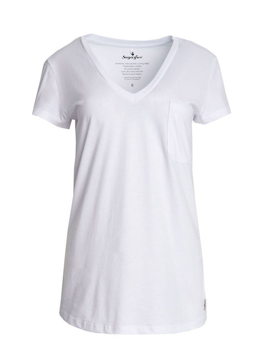 SugarFree Women's Blouse Cotton Short Sleeve White