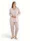 Sexen Winter Damen Pyjama-Set Baumwolle Pink Dots Plus Size