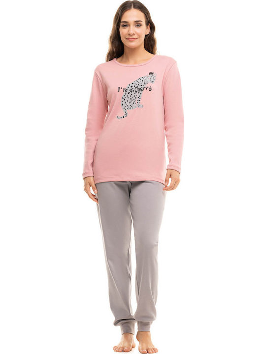 Cherry Underwear Winter Damen Pyjama-Set Rosa