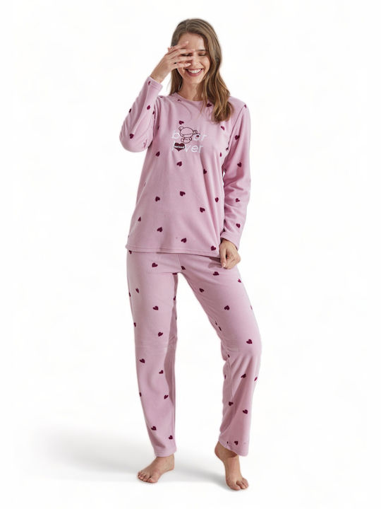 Siyah Inci Winter Fleece Women's Nightdress Pink Bear