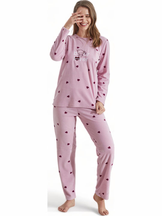 Siyah Inci Winter Fleece Women's Nightdress Pink Bear
