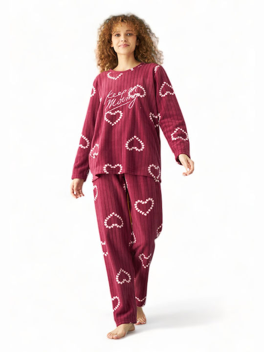 Siyah Inci Winter Fleece Women's Nightdress Burgundy