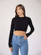 Women's Crop Top Long Sleeve Black