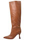 Leather High Heel Women's Boots Tabac Brown