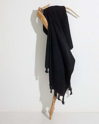 Pennie Beach Towel Cotton Black with Fringes 180x90cm.