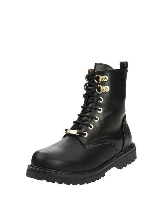 Scarpy Kids PU Leather Military Boots with Zipper Black