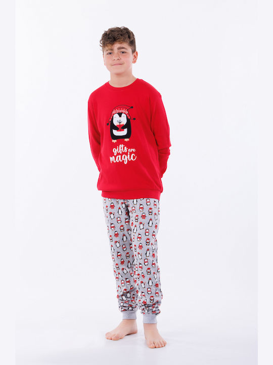 MEI Set Top & Bottom Kids Cotton Pyjamas Red