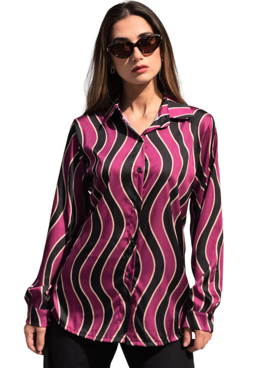 Honey Winter Women's Satin Long Sleeve Shirt Purple