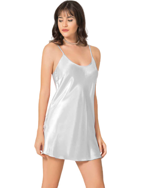 Kal-tsa Winter Satin,σατεν Damen Nachthemd Weiß
