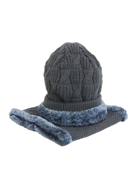 Männer Set mit Beanie Fleece Gestrickt in Blau Farbe