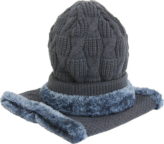 Ανδρικό Σετ με Σκούφο Fleece Πλεκτό σε Μπλε χρώμα
